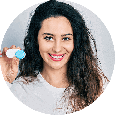 Woman holding a contact lens case