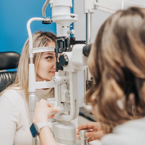 Patient getting a cataract exam at Family Vision Optical