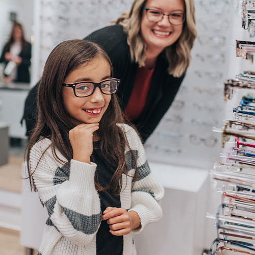 Young girl with myopia wearing glasses