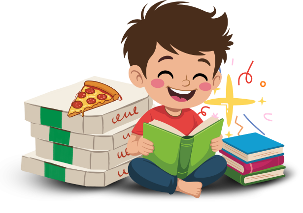 Boy smiling while reading